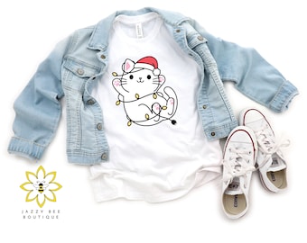 Cute Christmas Kitty shirt, Toddler shirt, Kids shirt, Youth shirt, Christmas cat tee, Girl's shirt, Boy's shirt, Christmas tee, Cat shirt