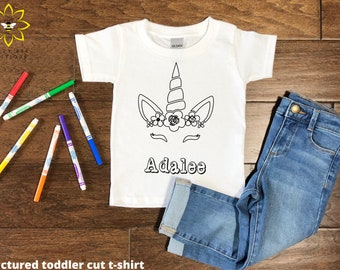 Custom Unicorn coloring shirt for kids, Color your own shirt, Personalized coloring shirt, Unicorn shirt, Personalized Unicorn coloring tee