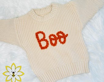 Boo Halloween handgeborduurde trui, Halloween-trui, peutertrui, handgeborduurde babytrui, Boo Halloween-truien voor kinderen