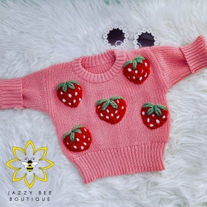 Hand Embroidered Strawberry sweater, Custom strawberry design baby sweater, Hand Embroidered toddler sweater, Hand Embroidered kids sweater