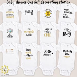 Baby Shower Onesie® Decorating Kit, Custom Iron-On transfers, Personalized Baby tee, DIY Baby Shower Craft Activity, Bibs, custom Onesies®