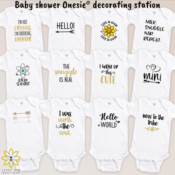 Baby Shower Onesie® Decorating Kit, Custom Iron-On transfers, Personalized Baby tee, DIY Baby Shower Craft Activity, Bibs, custom Onesies®