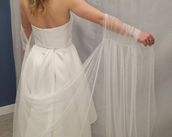 Silk-feel tulle bridal cape sleeves.