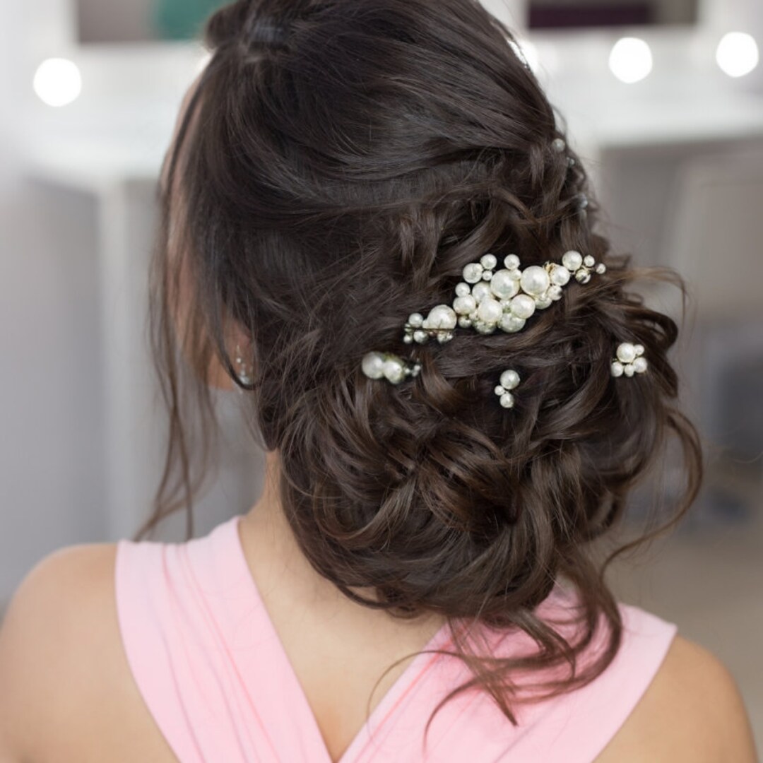 Set of 5 Pearl Bridal Prom Hair Combs Pins - Etsy display picture 1