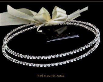 Timeless & Elegant Stefana adorned with Swarovski Ellements, Orthodox Greek Wedding Crowns, Stephana, Στέφανα. Code 004