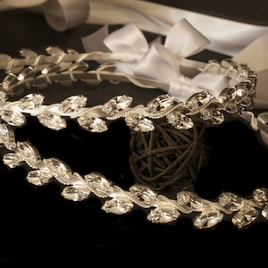Silver Plated Stefana with Crystal &quot;Leaves&quot; for a Fairytale Orthodox Wedding, Code 300S