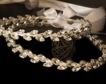 Silver Plated Stefana with Crystal &quot;Leaves&quot; for a Fairytale Orthodox Wedding, Code 300S
