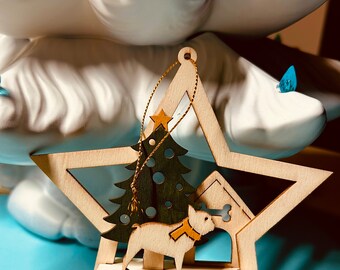 Hand painted Frenchie or Boston Terrier Christmas Ornament Star