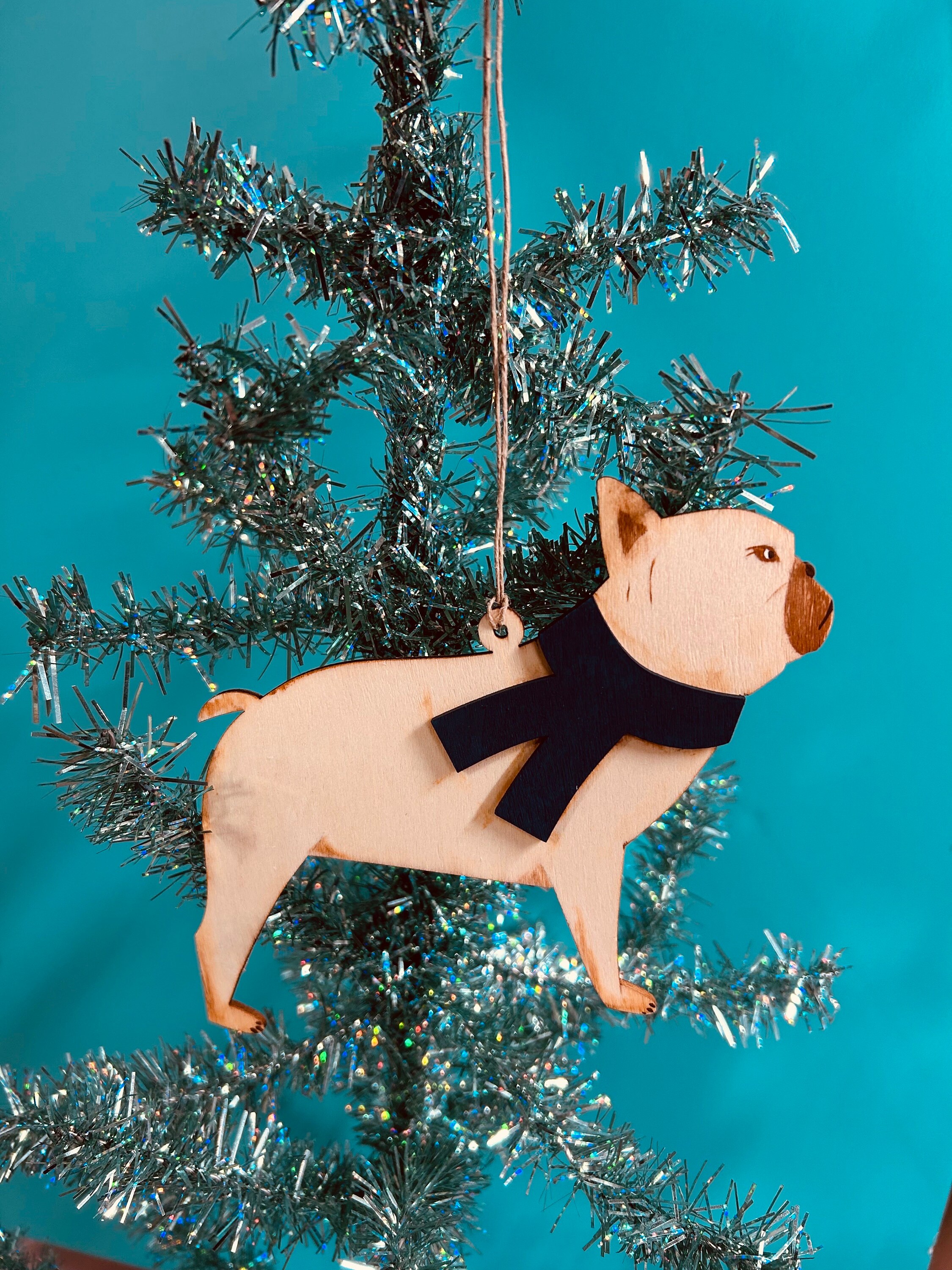 Hand painted Frenchie or Boston Terrier Christmas Ornament