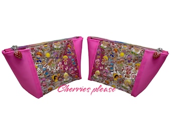 Vintage Erdbeer Mädchen Kosmetiktasche, Zipper Peek a boo Kosmetiktasche, Beauty Tasche, Reisetasche, 80er Jahre Cartoon, Geschenk für Sie