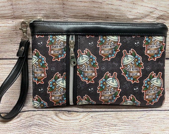 Death before decaf zippy clutch, wristlet cell phone purse , vacation bag