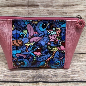 Stitch inspired purple & Pink Zipper Peek a boo makeup bag, beauty bag, travel bag, medicine