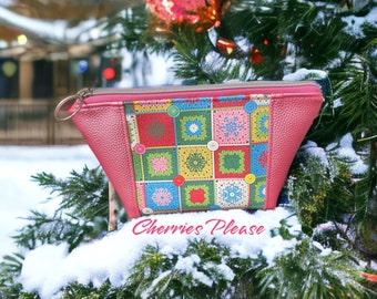 Bolsa cuadrada de abuela, bolsa de cosméticos de crochet falso, bolsa de maquillaje Peek a boo con cremallera, bolsa de belleza que brilla en la oscuridad