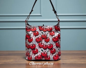 Cherry purse, slouch purse, handmade bag, cherry bag