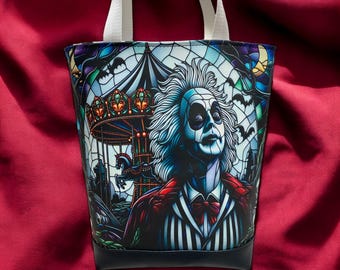 vinyl tote bag, beetle man tote, beetle purse, glow in the dark bag