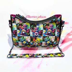 Bear purse , checkered bag ,  neon bag, shoulder bag, crossbody bag, 80’s bag, Annabelle shoulder bag, 80’s cartoon, 80’s gift