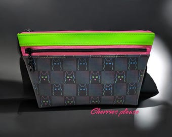 Bolsa de maquillaje Bloop kitty, bolsa con cremallera, bolsa de maquillaje de 2 compartimentos, bolsa para gatos, bolsa con cremallera, bolsa de maquillaje para gatos, bolsa para gatitos, regalo para gatos, regalo para amantes de los gatos