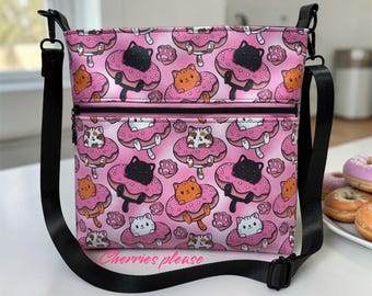 Donut cat, crossbody bag, cat purse, donut cat purse, cat gift, cat bag, donut bag