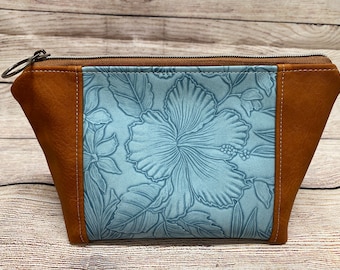 Blue  floral cosmetic bag Zipper Peek a boo makeup bag, dandelion beauty bag, travel bag