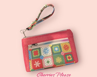 Devon wristlet , granny square purse, small glow in the dark  cell phone  travel  bag