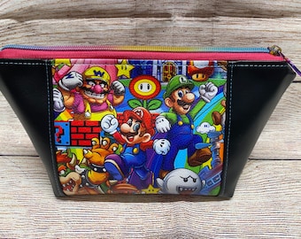 Vintage Mario gamer Inspired cosmetic bag Zipper Peek a boo super makeup bag, nes beauty bag, travel bag