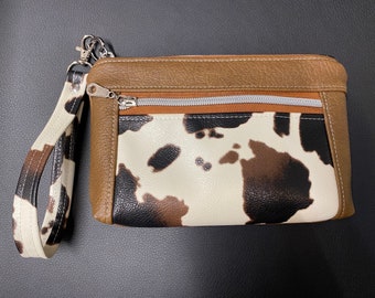 Devon wristlet , faux cowhide  purse, small  cell  phone bag