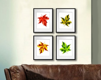 Fall Sale Maple Leaf Botanical Prints set of 4 Fall Decoration Autumn Leaves Fall colors Wall Decor Thanksgiving Decoration