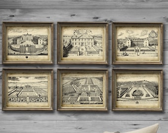 English Country House and Landscape Architecture set of 6 unframed Wall Art Decor