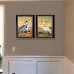 Heron and Crane Bird Painting set of 2 unframed Art Ornithology Prints