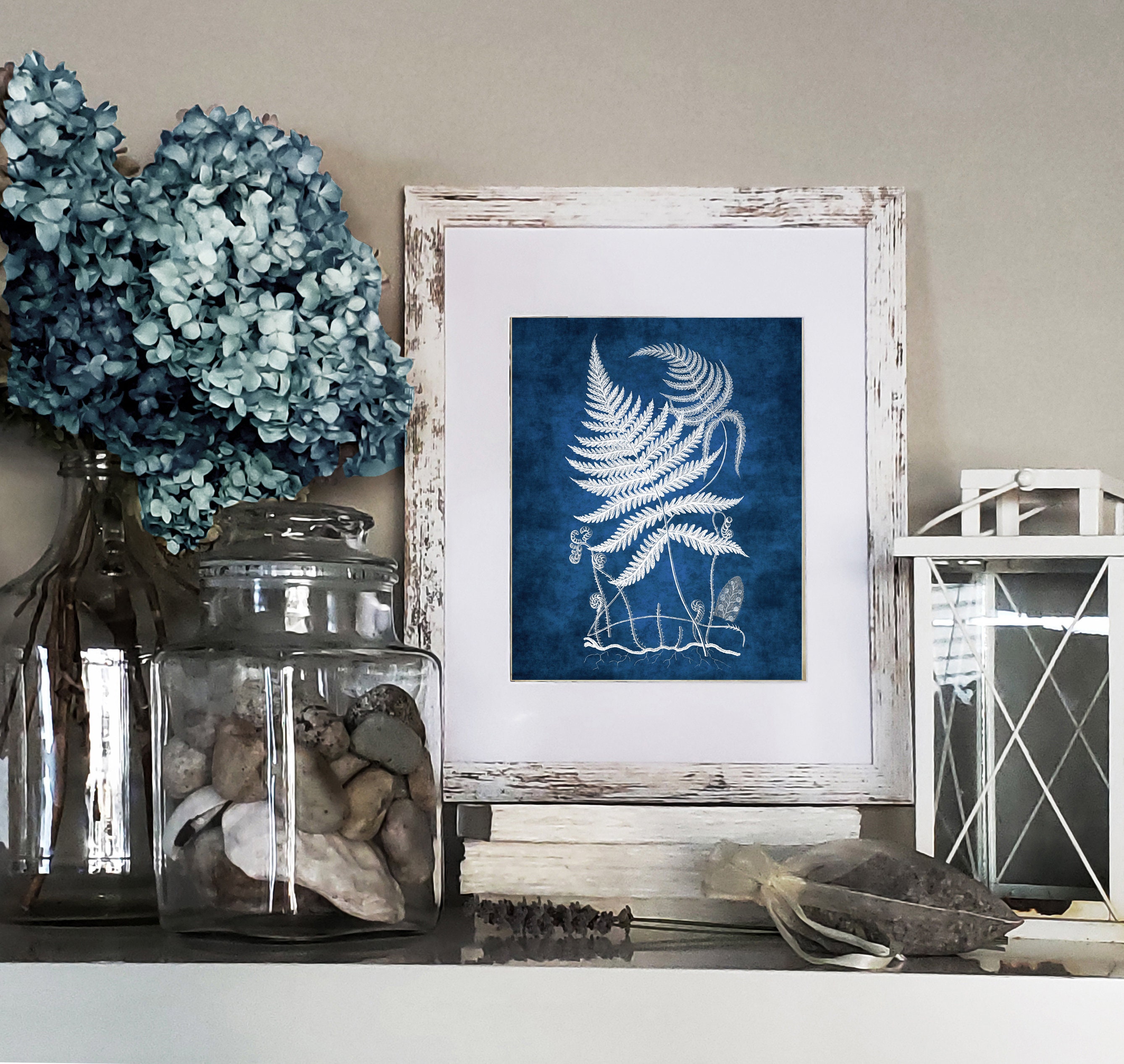 Hampton Style Navy Blue and White Wall Art Botanical Fern Wall Art ...