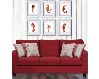 Seahorse Wall Decor Sea Horse Art Print Set of 6 Art Print 8x10 Beach Living Room Wall Art Girls Bedroom Decor Gnosis Picture Archive