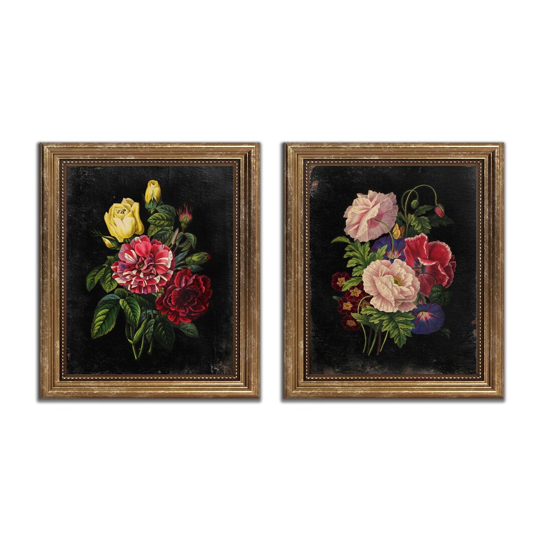 Dark Moody Floral Wall Art Set of 2 Unframed - Etsy