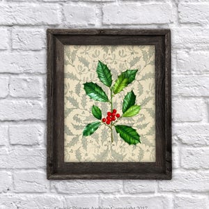 Christmas Wall Decor Holly Branch Wall Art  8x10&quot; #Christmas_603A Christmas Decor, Holly Decor