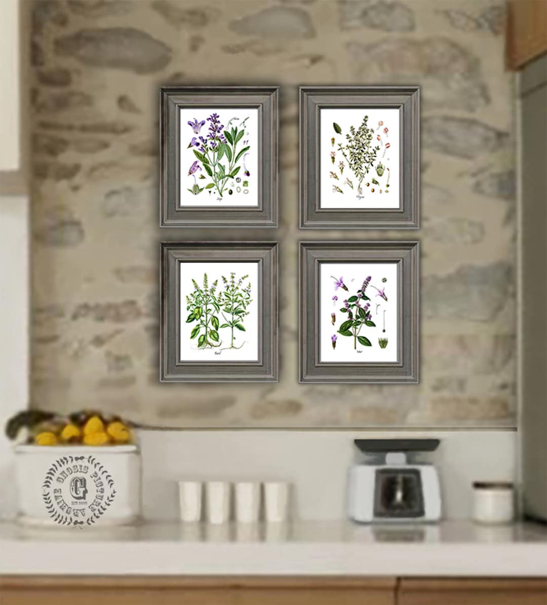 Botanical Herb Prints Set of 4 Unframed Botanical Herb Kitchen Decor ...