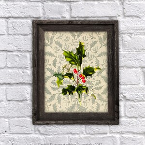 Christmas Wall Decor Holly Branch Wall Art  8x10&quot; unframed art print Christmas Decor, Holly Decor