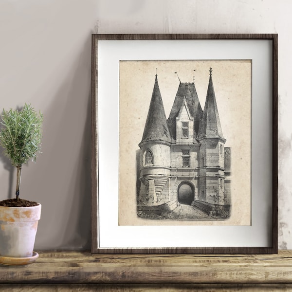 French Chateau Fairytale Decor Unframed Architecture Sepia Art Print