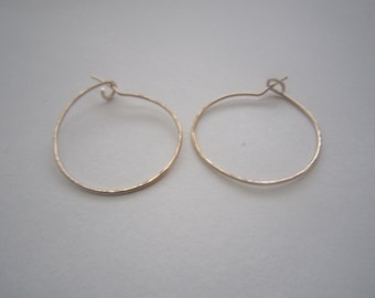 Thin Gold Filled Hoop Earrings, Hammered 1" Classic Hoops