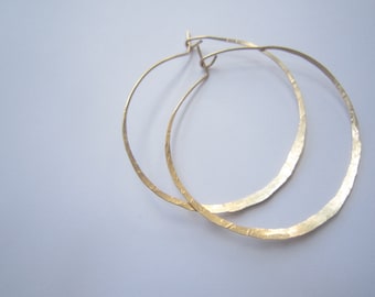 Hammered Gold Filled Hoop Earrings, Lightweight 2"