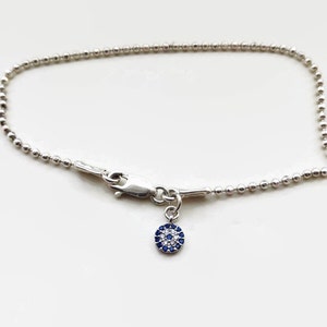 Evil Eye Sterling Silver Bracelet  Small Eye Hamsa Charm Ball Chain Bracelet Protection and Success Amulet