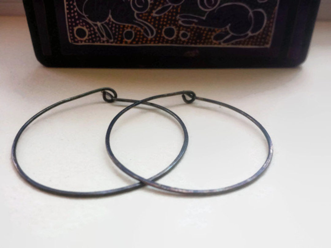 Oxidized Silver Hoop Earrings, Large Sterling Silver Oxidized Hoop Earrings. 2 and 3 Wide Hoop