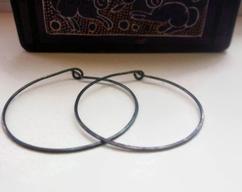 Oxidized Silver Hoop Earrings, Large sterling silver oxidized hoop earrings. 2"  and 3" wide hoop earrings.