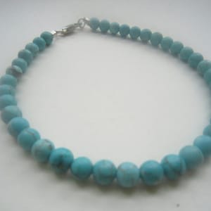 Turquoise Beaded Bracelet. Blue Beaded Gemstone Bracelet. Sterling Silver Blue Gemstone Bracelet.