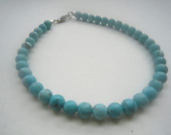 Turquoise Beaded Bracelet. Blue Beaded Gemstone Bracelet. Sterling Silver Blue Gemstone Bracelet.