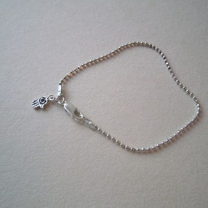 Hamsa Sterling Silver Bracelet. Very Small Hamsa Charm Ball Chain Bracelet. Holy Land Hamsa Bracelet. Protection Amulet Bracelet.