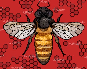 Red Bee Pop Art Print Honeybee Bumblebee