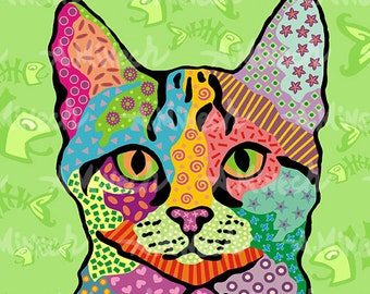 Tabby Cat on Green Pop Art Print 8x8