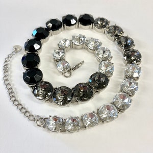 Vintage Crystal Necklace w Clear, Silver & Black toned crystals image 2