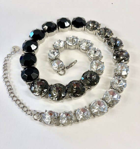 Vintage Crystal Necklace w Clear, Silver & Black … - image 2