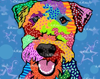 Airedale Irish Wolfhound Pop Art Print 8x8