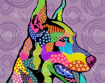 Doberman Art Print 8x8